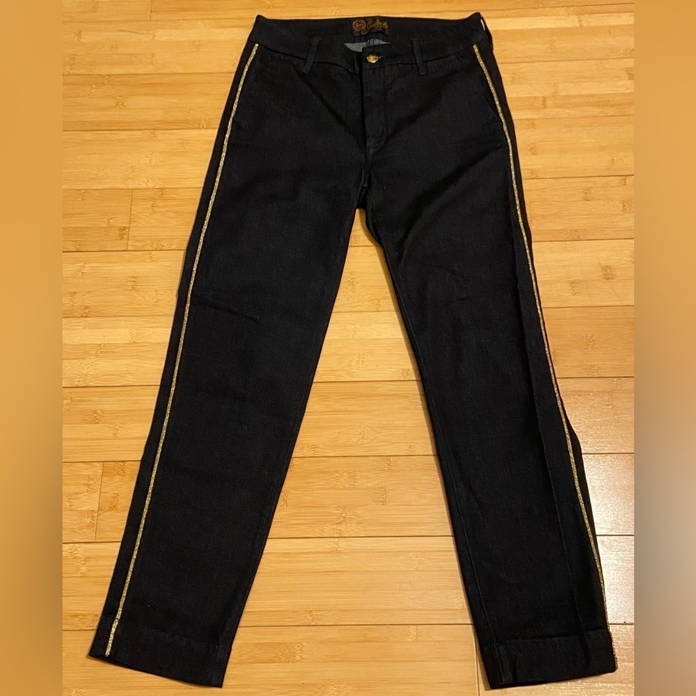 Seafarer Anthropologie Dark Denim Jeans Gold Side Stripe Size 27 Made in Italy - Picture 3 of 9